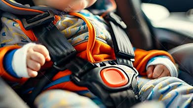 A baby is strapped into a car seat