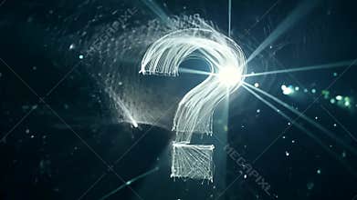 A glowing question mark is shown in the dark