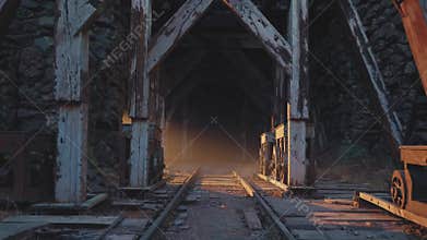 Abandoned Stone Archway Tunnel Illuminated by Soft Golden Candlelight