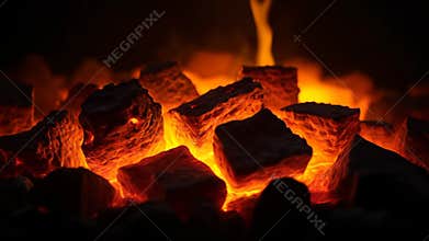 Burning embers glowing in the dark