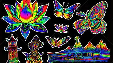 Neon Psychedelic Art Stickers