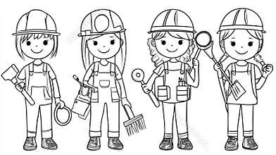 Girl Construction Workers Coloring Page