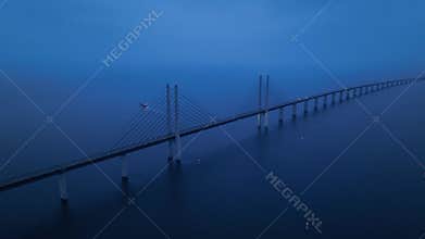 Panoramic Aerial view of Oresund Bridge who is a combined motorway and railway, sea bridge between Denmark and Sweden