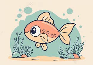Drawing simple lines cute fish coloring book pages. Cartoons for preschoolers