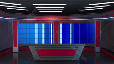 3D Virtual TV Studio News, Backdrop For TV Shows .TV On Wall.3D Virtual News Studio Background