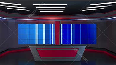 3D Virtual TV Studio News, Backdrop For TV Shows .TV On Wall.3D Virtual News Studio Background