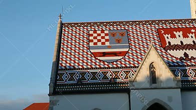 St. Mark church with emblems of Croatia and Zagreb on the roof
