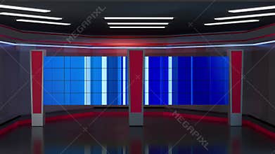 3D Virtual TV Studio News, Backdrop For TV Shows .TV On Wall.3D Virtual News Studio Background