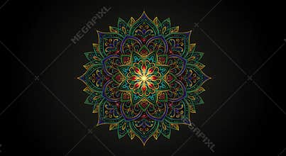 Intricate Mandala Design with Vibrant Colors on a Dark Background
