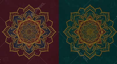 Detailed Mandala Illustration on Two-tone Background for Artistic Projects