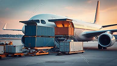 air cargo freight aircraft loading at airport logistics hub