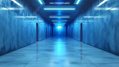 Blue Corridor way with doors open ai generative