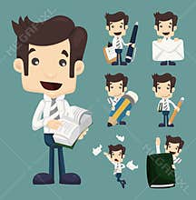 Set of businessman characters poses , office worker
