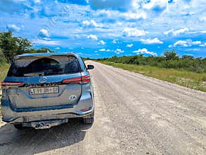 A gray Toyota Fortuner, Kalahari, Namibia