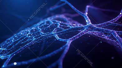 Abstract Purple and Blue Network of Interconnected Nodes in Dark Background