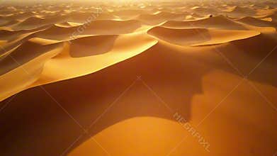 Golden sand dunes in desert from above