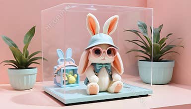 A 5D cartoon toy bunny with oversized glasses