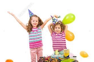 Happy girls celebrate birthday