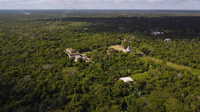 Aerial View Mayan Ruins Uxmal In Dense Yucatan Jungle