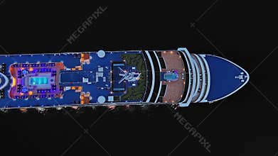 Illuminated cruise ship in sea at night