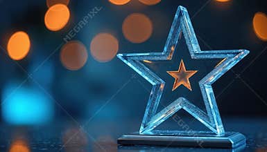 Star-shaped award. Celebrating success, exceptional achievement, recognition. Leadership, motivation in business. Corporate