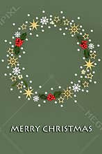 Merry Christmas Wreath Decoration and Winter Flora