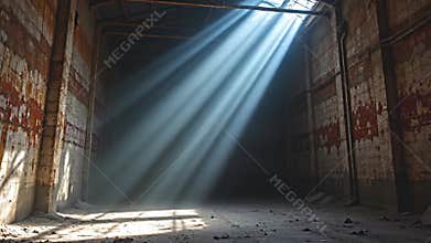 angstrom stabbing send of beam enlighten an abandon warehouse, Generative AI