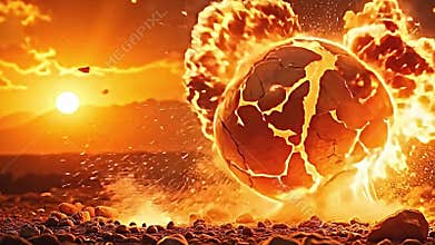 A fiery sphere explodes in a catastrophic business & finance Generative AI