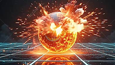 futuristic visualization of a sphere bursting with fire in a Generative AI