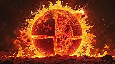 torrid sphere, disorderly explosion, elaborate cross-section Generative AI