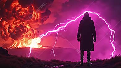 A solitary figure, silhouetted on the right side of the canvas, Generative AI