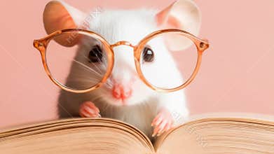 Cute Mouse with Glasses Reading Book