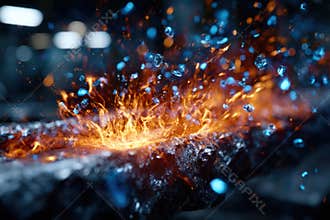 Sparks fly as molten metal meets water in intense metalworking demonstration