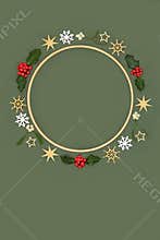 Christmas Wooden Wreath Decoration and Winter Flora