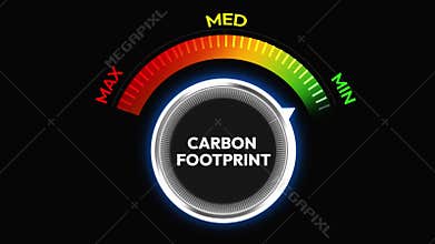 Speedometer needle from red to green showing Carbon Footprint, 4k animation with black background