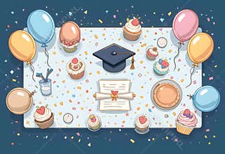Graduation Day Clipart Graduation Cap Cupcakes and Balloons Confetti Party