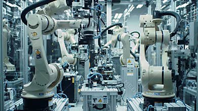 Robotic Arm Calibration Bay Showcasing Precision Automated Manufacturing and Engineering Technologies with White and Gray