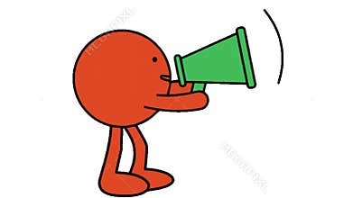 Cartoon Character Announcing With Megaphone Animation On White Background