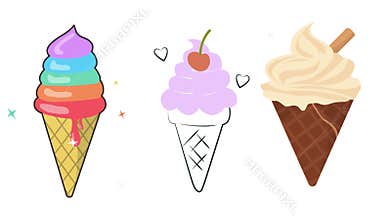 Animated Ice Cream Cone Illustrations For Summer Desserts And Sweet Treats