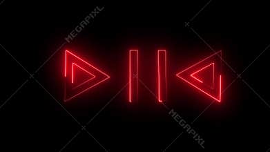 neon music player icons set, empty space, ultraviolet light, 80\'s retro style, fashion show stage, abstract black