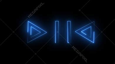 neon music player icons set, empty space, ultraviolet light, 80\'s retro style, fashion show stage,