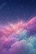 Dreamy celestial sky with luminous clouds and sparkling stardust creating a magical atmosphere