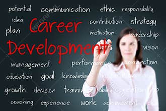 Young business woman writing career development concept