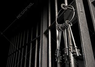 Jail Cell With Open Door And Bunch Of Keys