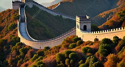 Majestic Great Wall of China Winding Through Misty Mountains