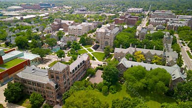 Aerial view of University of Michigan campus is consistently ranks one of the top public universities in the North America.Ann