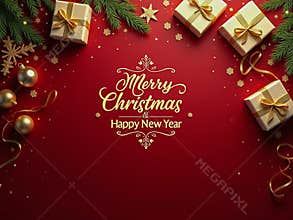 Glamorous Christmas and New Year Greetings with Golden Gifts and Festive Decor
