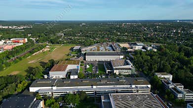 7.8.25 Berlin Ger, major film studio complex Smooth aerial view flight drone