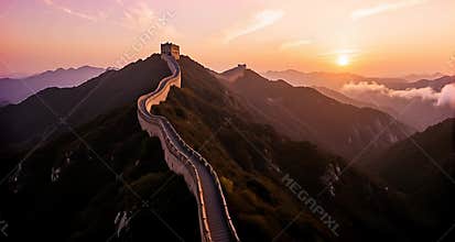 Epic Aerial Sunrise Over the Great Wall of China