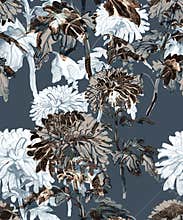 Elegant flowers and stems seamless pattern in grey brown tones.